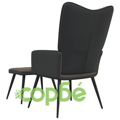 Релаксиращ стол с табуретка, тъмносив, кадифе и PVC ➤ топ цена ➤ sorbe.bg