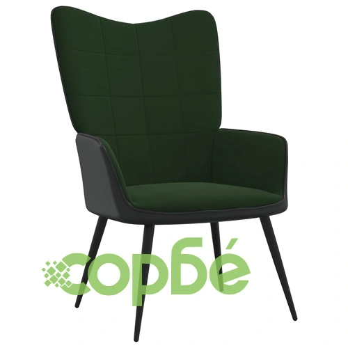 Релаксиращ стол с табуретка, тъмнозелен, кадифе и PVC ➤ топ цена ➤ sorbe.bg