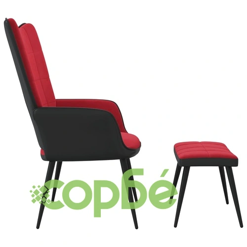 Релаксиращ стол с табуретка, виненочервен, кадифе и PVC ➤ топ цена ➤ sorbe.bg
