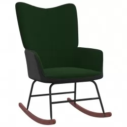 Люлеещ се стол, тъмнозелен, кадифе и PVC