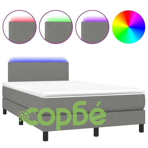 Боксспринг легло с матрак и LED, тъмносиво, 120x190 см, плат ➤ топ цена ➤ sorbe.bg