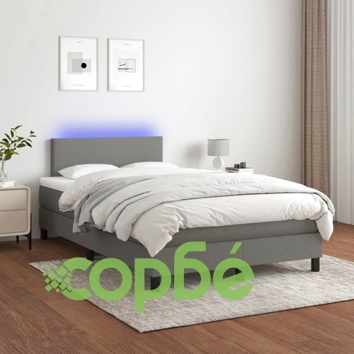 Боксспринг легло с матрак и LED, тъмносиво, 120x190 см, плат ➤ топ цена ➤ sorbe.bg