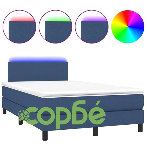 Боксспринг легло с матрак и LED, синьо, 120x190 см, текстил ➤ топ цена ➤ sorbe.bg