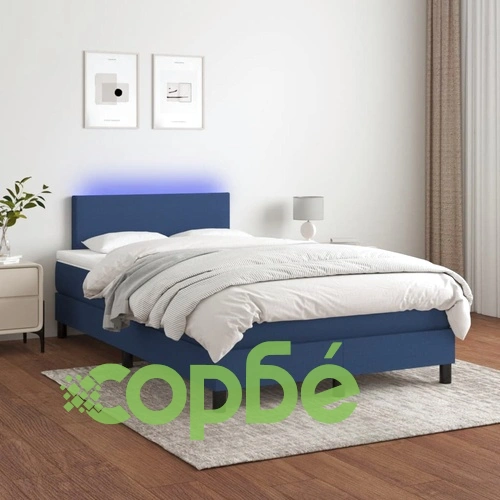 Боксспринг легло с матрак и LED, синьо, 120x190 см, текстил ➤ топ цена ➤ sorbe.bg