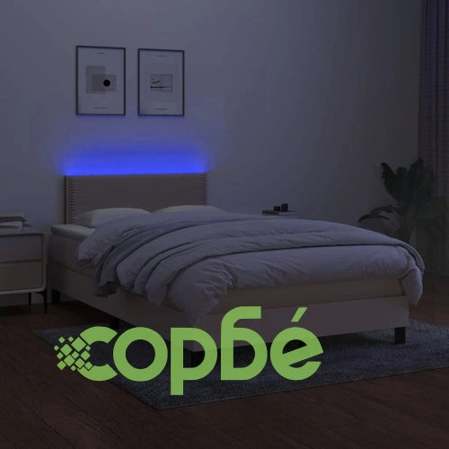Боксспринг легло с матрак и LED, кремаво, 120x190 см, плат ➤ топ цена ➤ sorbe.bg