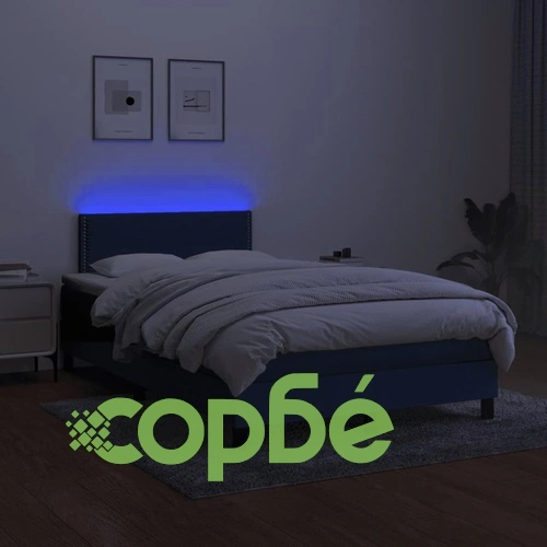 Боксспринг легло с матрак и LED, синьо, 120x190 см, текстил ➤ топ цена ➤ sorbe.bg