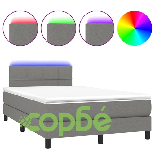 Боксспринг легло с матрак и LED, тъмносиво, 120x190 см, плат ➤ топ цена ➤ sorbe.bg