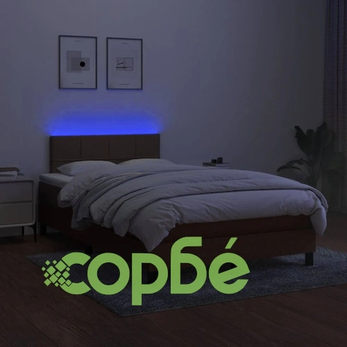 Боксспринг легло с матрак и LED, тъмнокафяво, 120x190 см, плат ➤ топ цена ➤ sorbe.bg