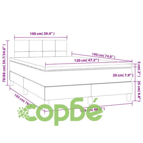 Боксспринг легло с матрак и LED, кремаво, 120x190 см, плат ➤ топ цена ➤ sorbe.bg