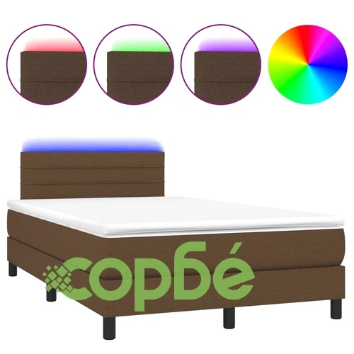 Боксспринг легло с матрак и LED, тъмнокафяво, 120x190 см, плат ➤ топ цена ➤ sorbe.bg
