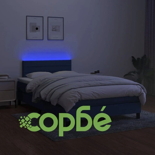 Боксспринг легло с матрак и LED, синьо, 120x190 см, текстил ➤ топ цена ➤ sorbe.bg