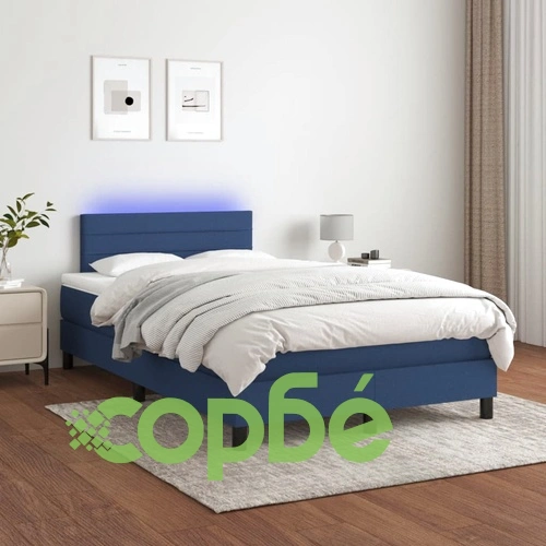 Боксспринг легло с матрак и LED, синьо, 120x190 см, текстил ➤ топ цена ➤ sorbe.bg