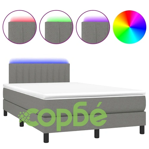 Боксспринг легло с матрак и LED, тъмносиво, 120x190 см, плат ➤ топ цена ➤ sorbe.bg