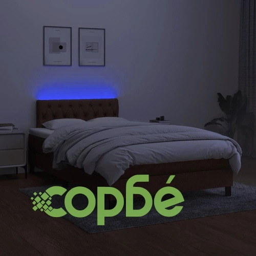 Боксспринг легло с матрак и LED, тъмнокафяво, 120x190 см, плат ➤ топ цена ➤ sorbe.bg