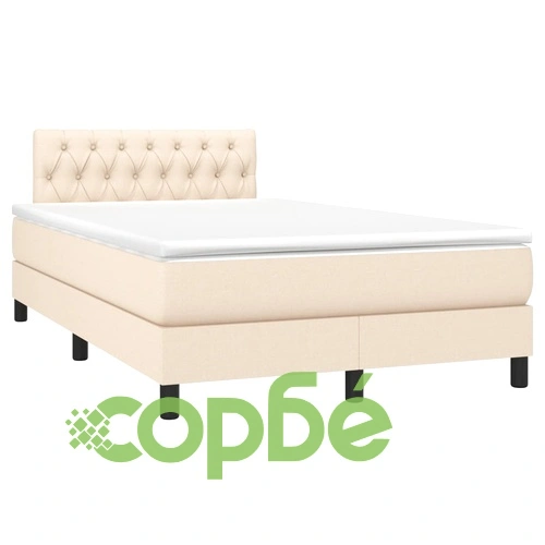 Боксспринг легло с матрак и LED, кремаво, 120x190 см, плат ➤ топ цена ➤ sorbe.bg