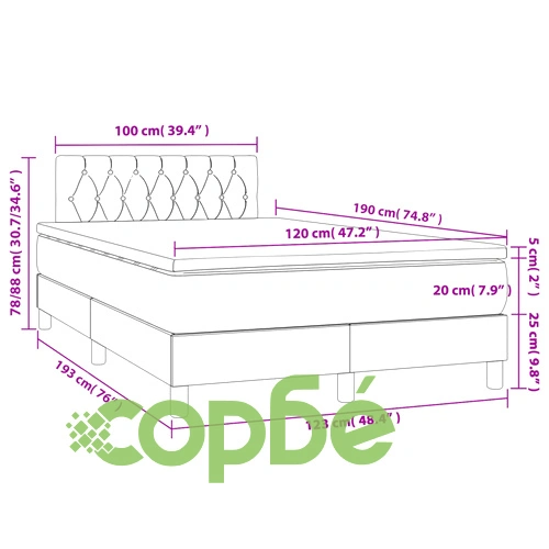 Боксспринг легло с матрак и LED, кремаво, 120x190 см, плат ➤ топ цена ➤ sorbe.bg