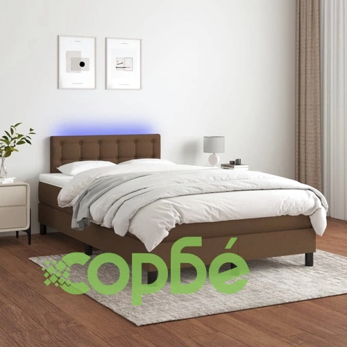 Боксспринг легло с матрак и LED, тъмнокафяво, 120x190 см, плат ➤ топ цена ➤ sorbe.bg