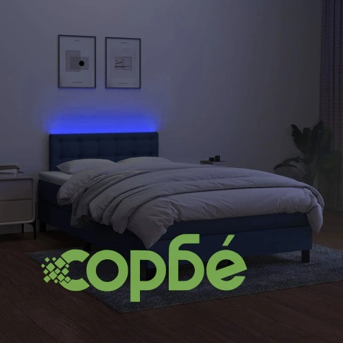 Боксспринг легло с матрак и LED, синьо, 120x190 см, текстил ➤ топ цена ➤ sorbe.bg