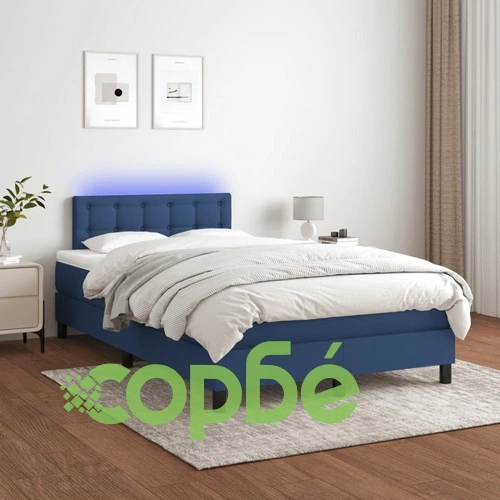 Боксспринг легло с матрак и LED, синьо, 120x190 см, текстил ➤ топ цена ➤ sorbe.bg