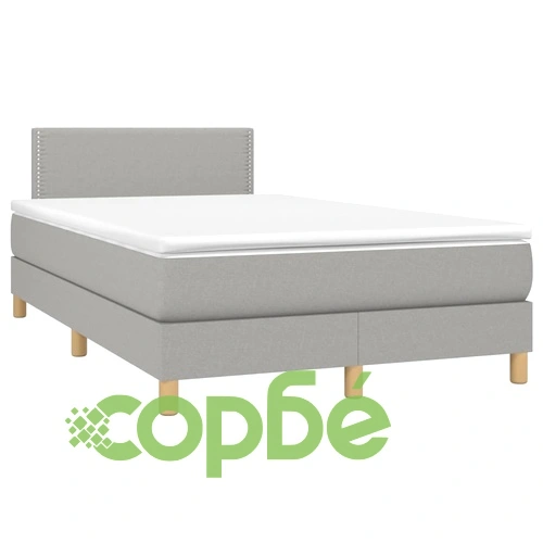 Боксспринг легло с матрак и LED, светлосиво, 120x190 см, плат ➤ топ цена ➤ sorbe.bg