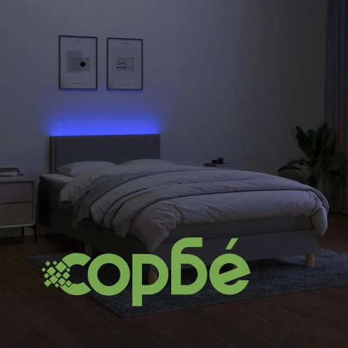 Боксспринг легло с матрак и LED, светлосиво, 120x190 см, плат ➤ топ цена ➤ sorbe.bg