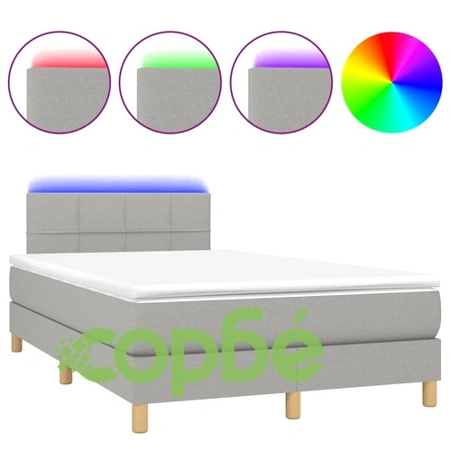 Боксспринг легло с матрак и LED, светлосиво, 120x190 см, плат ➤ топ цена ➤ sorbe.bg