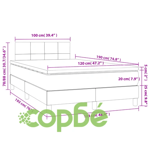 Боксспринг легло с матрак и LED, светлосиво, 120x190 см, плат ➤ топ цена ➤ sorbe.bg