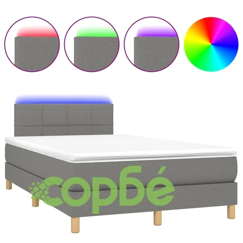 Боксспринг легло с матрак и LED, тъмносиво, 120x190 см, плат ➤ топ цена ➤ sorbe.bg