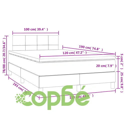 Боксспринг легло с матрак и LED, таупе, 120x190 см, плат ➤ топ цена ➤ sorbe.bg