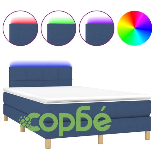 Боксспринг легло с матрак и LED, синьо, 120x190 см, текстил ➤ топ цена ➤ sorbe.bg