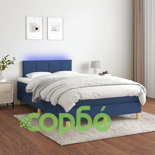 Боксспринг легло с матрак и LED, синьо, 120x190 см, текстил ➤ топ цена ➤ sorbe.bg