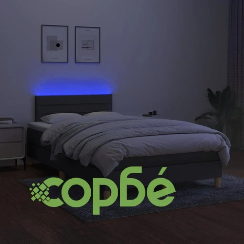 Боксспринг легло с матрак и LED, тъмносиво, 120x190 см, плат ➤ топ цена ➤ sorbe.bg