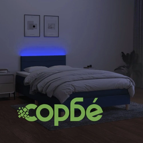Боксспринг легло с матрак и LED, синьо, 120x190 см, текстил ➤ топ цена ➤ sorbe.bg
