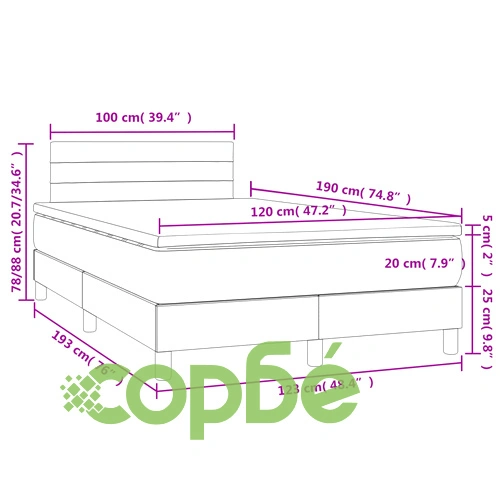Боксспринг легло с матрак и LED, синьо, 120x190 см, текстил ➤ топ цена ➤ sorbe.bg