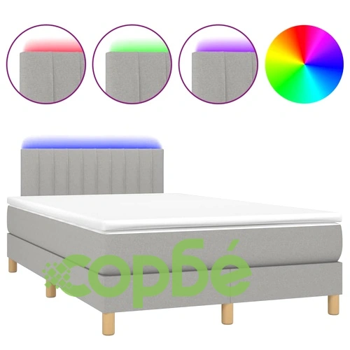 Боксспринг легло с матрак и LED, светлосиво, 120x190 см, плат ➤ топ цена ➤ sorbe.bg