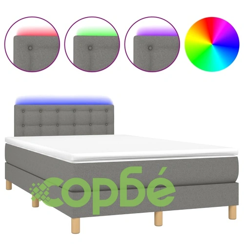 Боксспринг легло с матрак и LED, тъмносиво, 120x190 см, плат ➤ топ цена ➤ sorbe.bg