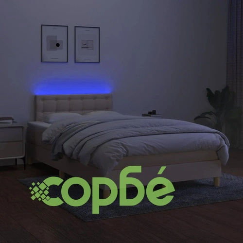 Боксспринг легло с матрак и LED, кремаво, 120x190 см, плат ➤ топ цена ➤ sorbe.bg