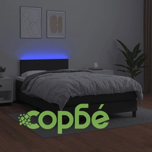 Боксспринг легло с матрак и LED, черно, 120x190 см, еко кожа ➤ топ цена ➤ sorbe.bg