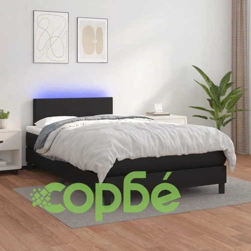 Боксспринг легло с матрак и LED, черно, 120x190 см, еко кожа ➤ топ цена ➤ sorbe.bg