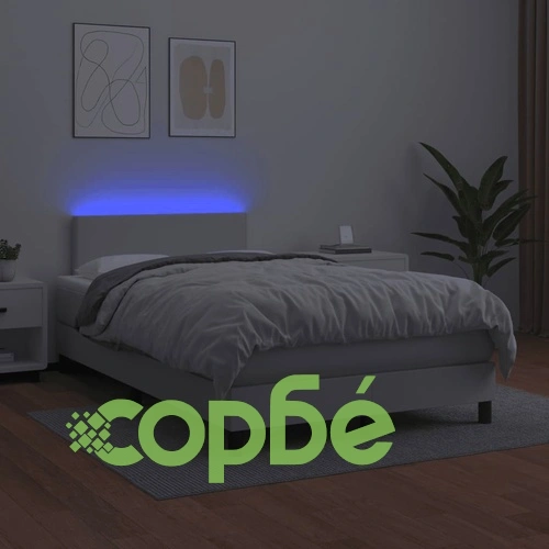 Боксспринг легло с матрак и LED бяло 120x190 см изкуствена кожа ➤ топ цена ➤ sorbe.bg