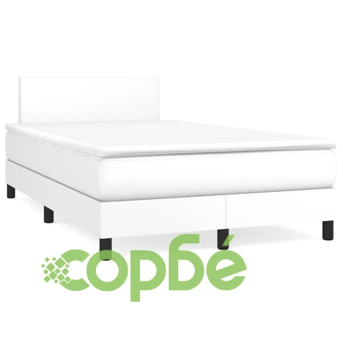 Боксспринг легло с матрак и LED бяло 120x190 см изкуствена кожа ➤ топ цена ➤ sorbe.bg