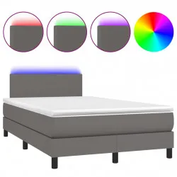 Боксспринг легло с матрак и LED сиво 120x190 см изкуствена кожа