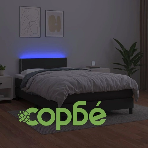 Боксспринг легло с матрак и LED, черно, 120x190 см, еко кожа ➤ топ цена ➤ sorbe.bg