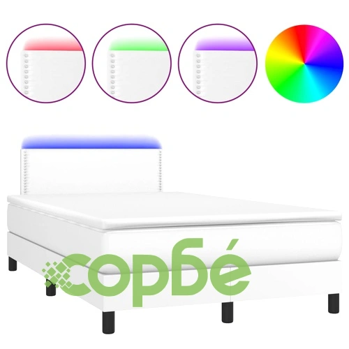 Боксспринг легло с матрак и LED бяло 120x190 см изкуствена кожа ➤ топ цена ➤ sorbe.bg