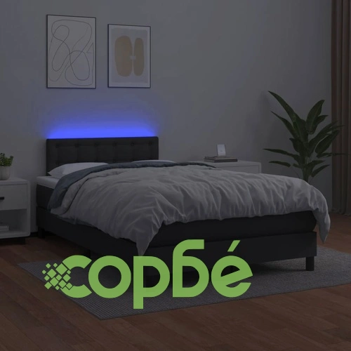 Боксспринг легло с матрак и LED, черно, 120x190 см, еко кожа ➤ топ цена ➤ sorbe.bg