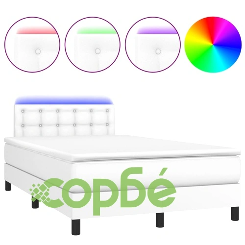 Боксспринг легло с матрак и LED бяло 120x190 см изкуствена кожа ➤ топ цена ➤ sorbe.bg