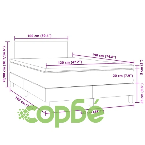 Боксспринг легло с матрак и LED, тъмносиво, 120x190 см, кадифе ➤ топ цена ➤ sorbe.bg