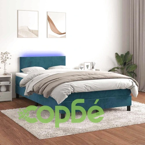 Боксспринг легло с матрак и LED, тъмносиньо, 120x190 см, кадифе ➤ топ цена ➤ sorbe.bg