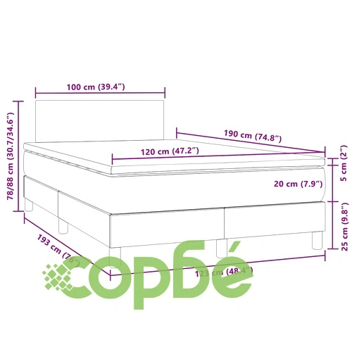 Боксспринг легло с матрак и LED, тъмносиньо, 120x190 см, кадифе ➤ топ цена ➤ sorbe.bg