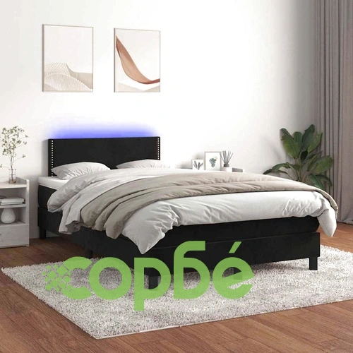 Боксспринг легло с матрак и LED, черно, 120x190 см, кадифе ➤ топ цена ➤ sorbe.bg